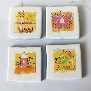 ceramic Italian decorative tile coasters Tropical Beach Shore hand painted